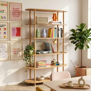 wohnli-moebel-suche-M26080081-1 Hohes Regal in Holzoptik 120 x 145 cm helles Holz 120x145x40cm Holz Beige Oviala Möbel Wohnzimmermöbel Regale