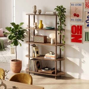 wohnli-moebel-suche-M26080086-1 Hohes Regal in Holzoptik 120 x 145 cm dunkles Holz 120x145x40cm Holz Braun Oviala Möbel Wohnzimmermöbel Regale