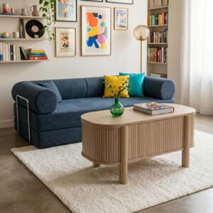 wohnli-moebel-suche-M26080101-1 Couchtisch mit Hubmechanismus oval 100 x 48 cm helle Holzoptik 100x45x48cm Holz Beige Oviala Möbel Wohnzimmermöbel Couchtische