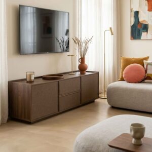TV-Ständer 150 cm  im skandinavischen Stil dunkle Holzoptik 150x40x40cm Holz Braun Oviala Möbel Wohnzimmermöbel TV-Möbel