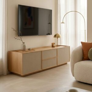 wohnli-moebel-suche-M26080128-1 TV-Ständer 150 cm im skandinavischen Stil helle Holzoptik 150x40x40cm Holz Beige Oviala Möbel Wohnzimmermöbel TV-Möbel