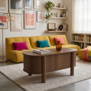 wohnli-moebel-suche-M26080143-1 Abwaschbarer Couchtisch oval 100 x 48 cm dunkle Holzoptik 100x45x48cm Holz Braun Oviala Möbel Wohnzimmermöbel Couchtische