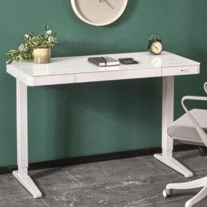 Weißer elektrischer Sitz-Steh-Schreibtisch mit Ladegerät 120 cm 60x77x120cm Glas Weiß MSO Möbel Büromöbel Schreibtische