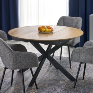 wohnli-moebel-suche-M26080804-1 Ausziehbarer runder Tisch mit Holzoptikplatte 120 - 200 cm 120x75x120cm Holz Braun MSO Möbel Esszimmermöbel Esstische