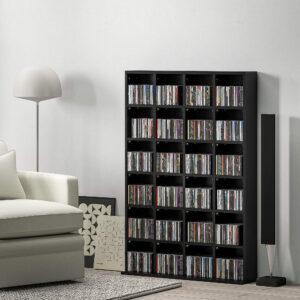 Meuble rangement multimédia 24 compartiments en bois noir 89x131x20cm Holz Schwarz Homcom Möbel Wohnzimmermöbel Bücherregale
