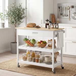 Desserte de cuisine sur roulettes tiroir étagères bois blanc 109x93x51cm Spanplatte Weiß Homcom Möbel Esszimmermöbel Barmöbel