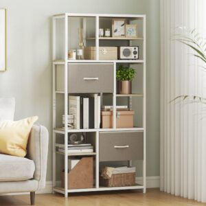 Étagère de rangement 6 niveaux 2 tiroirs en tissu cadre en acier blanc 73x150x30cm Spanplatte Weiß Homcom Möbel Wohnzimmermöbel Regale