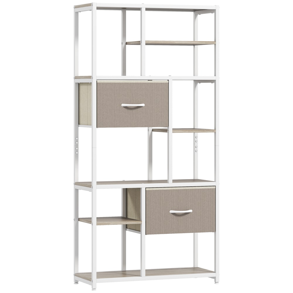 Wohnli Möbelsuche - Étagère de rangement 6 niveaux 2 tiroirs en tissu cadre en acier blanc