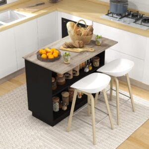 wohnli-moebel-suche-M26084695-1 Desserte îlot de cuisine étagère réglable effet bois noir 105x82x60cm Spanplatte Schwarz Homcom Möbel Küchenmöbel Kücheninseln & Servierwägen