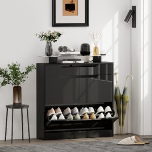 Meuble à chaussures contemporain 89 x 23 x 96 cm mdf noir 89x96x23cm Spanplatte Schwarz Homcom Möbel Flurmöbel Schuhschränke