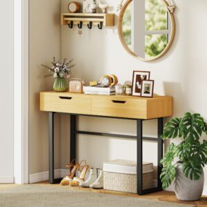 Console meuble étroite 2 tiroirs cadre en métal bois naturel 110x77x35cm Spanplatte Beige Homcom Möbel Wohnzimmermöbel Konsolentische