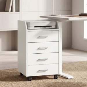 wohnli-moebel-suche-M26084716-1 Caisson de bureau sur roulettes 4 tiroirs coulissants bois blanc 40x65x36cm Spanplatte Weiß Vinsetto Möbel Büromöbel