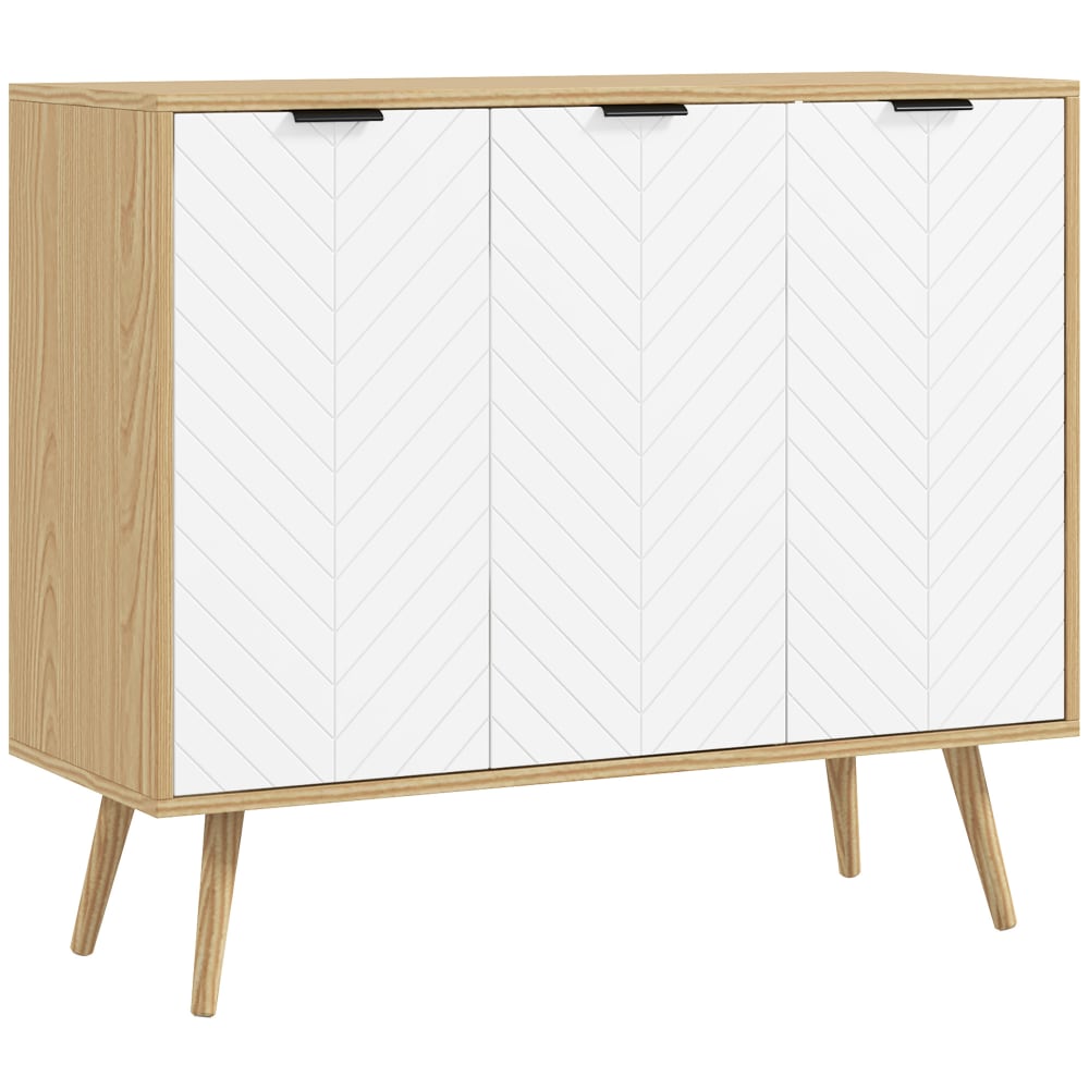 Wohnli Möbelsuche - Buffet bas meuble rangement 3 portes bois naturel blanc/bois naturel