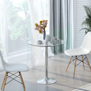 Table à manger ronde pour 2 personnes plateau en verre trempé argenté 70x75x70cm Glas Silber Homcom Möbel Esszimmermöbel Esstische