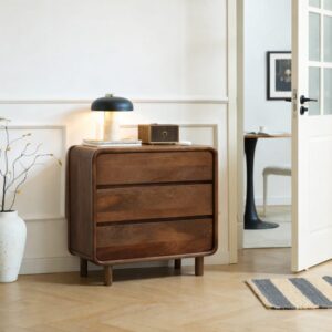 wohnli-moebel-suche-M26084776-1 Kommode mit 3 Schubladen aus dunklem Massivholz Mangoholz 37x87x80cm Holz Braun Nordlys Möbel Schlafzimmermöbel Kommoden