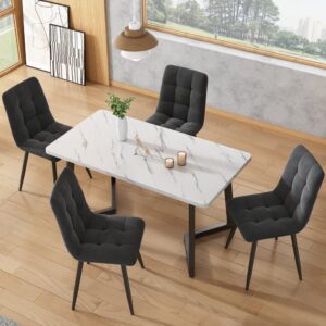 wohnli-moebel-suche-M26085663-1 Esstisch 117x68 cm mit Marmoroptik und Metallgestell Weiß/Schwarz 117x75x68cm Spanplatte Weiß MODFU Möbel Esszimmermöbel Esstische