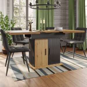 Esstisch ausziehbar mit Stauraum 110-140x80 cm Schwarz/Natur 140x75x80cm Spanplatte Braun MODFU Möbel Esszimmermöbel Esstische
