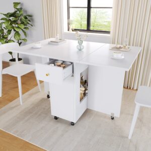 wohnli-moebel-suche-M26085673-1 Klappbarer Esstisch mit Schubladen und Rollen 120 cm Weiß 120x75x75cm Spanplatte Weiß MODFU Möbel Esszimmermöbel Esstische