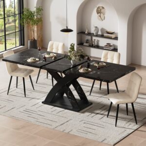 wohnli-moebel-suche-M26085677-1 Ausziehbarer Esstisch mit X-Gestell 120-160 cm schwarz 160x75x80cm Spanplatte Schwarz MODFU Möbel Esszimmermöbel Esstische