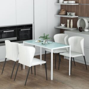 Esstisch Küchentisch mit Glasplatte Metall 120x60 cm Weiß 120x75x60cm Metall Weiß MODFU Möbel Esszimmermöbel Esstische