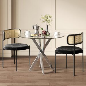 wohnli-moebel-suche-M26085685-1 Runder Esstisch aus Glas mit Metallbeinen 80x80 cm Silber 80x75x80cm Glas Silber MODFU Möbel Esszimmermöbel Esstische