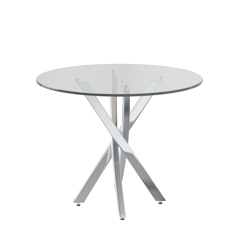 wohnli-moebel-suche-M26085685 Wohnli Möbelsuche - Runder Esstisch aus Glas mit Metallbeinen 80x80 cm Silber