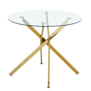 wohnli-moebel-suche-M26085686 Wohnli Möbelsuche - Runder Esstisch aus gehärtetem Glas mit Metallbeinen 80x80 cm Gold