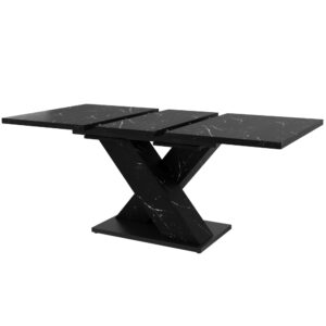 wohnli-moebel-suche-M26085688 Wohnli Möbelsuche - Ausziehbarer Esstisch mit X-Gestell Marmoroptik 119/159x80 cm Schwarz