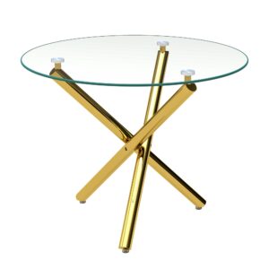wohnli-moebel-suche-M26085691 Wohnli Möbelsuche - Runder Esstisch aus Glas mit Metallbeinen 80x80x76 cm Gold