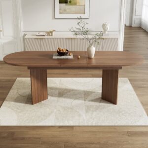 wohnli-moebel-suche-M26085693-1 Ausziehbarer Esstisch mit abgerundeten Ecken 160/200x90 cm Nussbaum 200x75x90cm Spanplatte Braun MODFU Möbel Esszimmermöbel Esstische