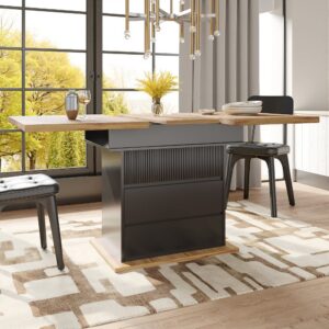 wohnli-moebel-suche-M26085697-1 Ausziehbarer Esstisch mit Stauraum und Ablagen 110-140x80 cm Schwarz 140x75x80cm Spanplatte Schwarz MODFU Möbel Esszimmermöbel Esstische