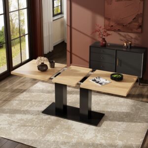 wohnli-moebel-suche-M26085698-1 Ausziehbarer Esstisch mit Säulenbeinen 140/180x70 cm Natur 180x75x80cm Spanplatte Braun MODFU Möbel Esszimmermöbel Esstische