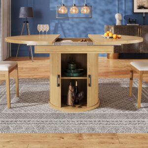 wohnli-moebel-suche-M26085703-1 Ausziehbarer Esstisch rund mit Stauraum 118-158 cm Natur 158x76x118cm Spanplatte Braun MODFU Möbel Esszimmermöbel Esstische