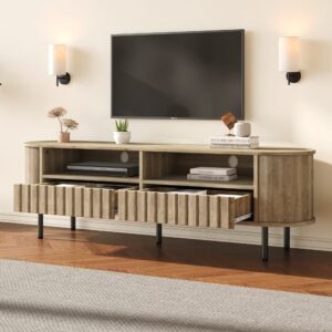 TV-Schrank mit 2 Schubladen und 2 Ablagen 160 cm Natur 160x48x40cm Spanplatte Braun MODFU Möbel Wohnzimmermöbel TV-Möbel
