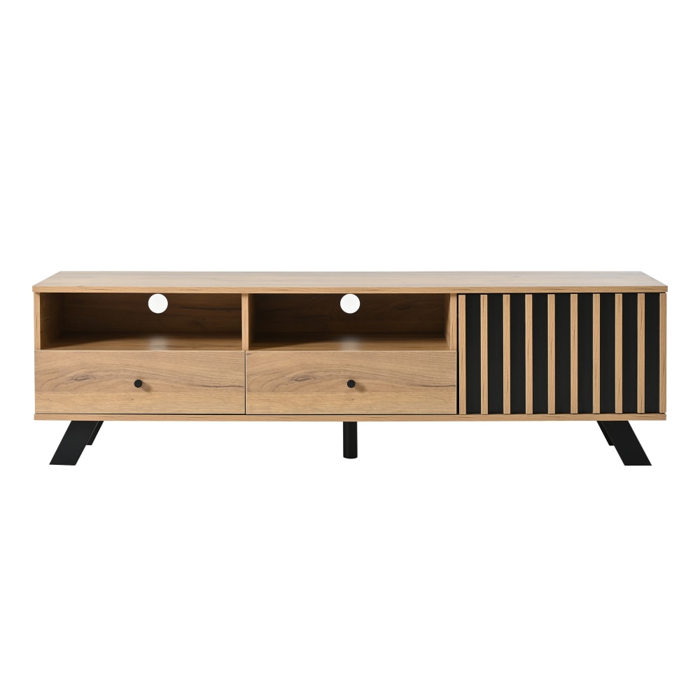 wohnli-moebel-suche-M26085711 Wohnli Möbelsuche - TV-Schrank 2 Schubladen Schrank Spanplatte 150 cm Naturholz+Schwarz