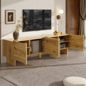 wohnli-moebel-suche-M26085713-1 TV-Schrank mit Wellenmuster 4 Türen 155 cm Spanplatte Natur 155x31x35cm Spanplatte Braun MODFU Möbel Wohnzimmermöbel TV-Möbel