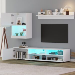 wohnli-moebel-suche-M26085714-1 TV Wohnwand-Set mit LED und Hochglanz 175 cm Weiß 175x34x39cm Spanplatte Weiß MODFU Möbel Wohnzimmermöbel TV-Möbel