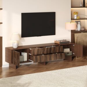 TV-Schrank 180 cm mit 4 Schubladen & 2 Türen Wellenform Walnuss 180x56x40cm Spanplatte Braun MODFU Möbel Wohnzimmermöbel TV-Möbel