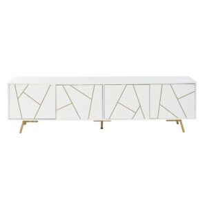 wohnli-moebel-suche-M26085718 Wohnli Möbelsuche - TV-Schrank Lowboard mit 4 Türen und 5 Metallbeinen 190 cm Weiß-Gold