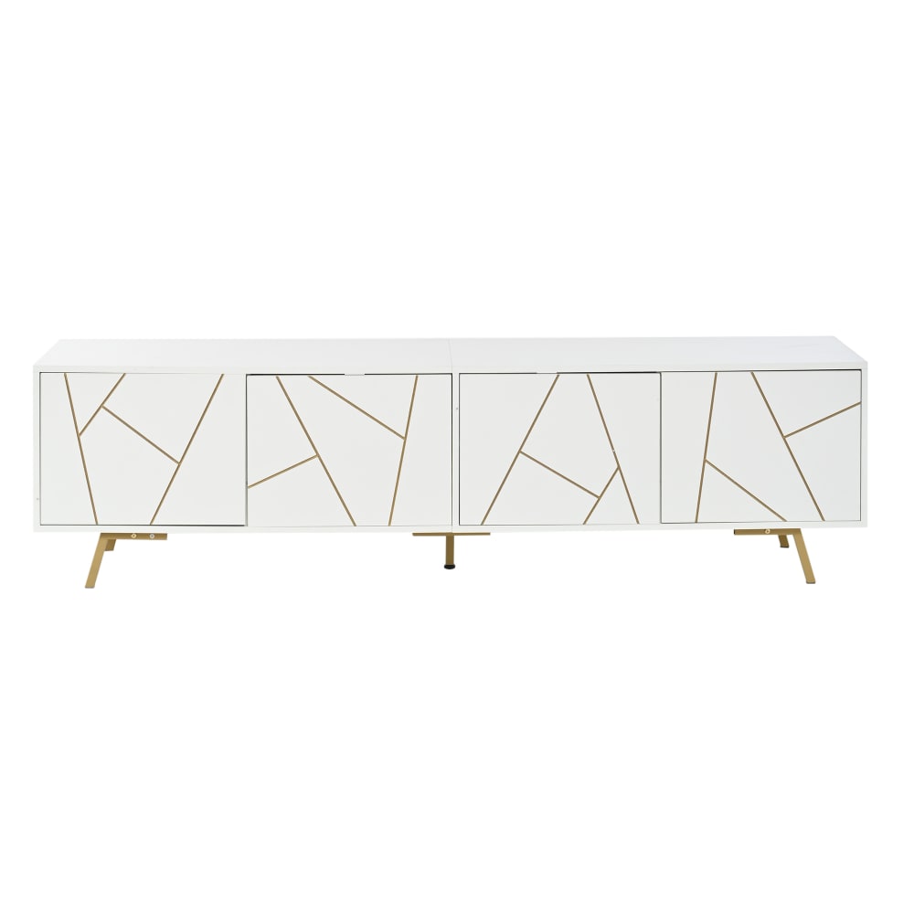 wohnli-moebel-suche-M26085718 Wohnli Möbelsuche - TV-Schrank Lowboard mit 4 Türen und 5 Metallbeinen 190 cm Weiß-Gold