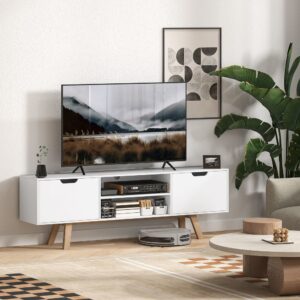 wohnli-moebel-suche-M26085719-1 TV-Schrank mit 2 Türen und offenen Fächern 150 cm Weiß 150x50x39cm Spanplatte Weiß MODFU Möbel Wohnzimmermöbel TV-Möbel