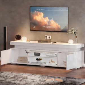 TV-Schrank mit LED und 3 Türen 150x35x43 cm Weiß 150x43x35cm Spanplatte Weiß MODFU Möbel Wohnzimmermöbel TV-Möbel