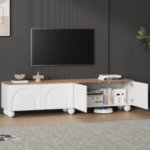 TV-Schrank mit 4 Türen und 6 Metallbeinen 180 cm Weiß+Eiche 180x45x40cm Spanplatte Weiß MODFU Möbel Wohnzimmermöbel TV-Möbel