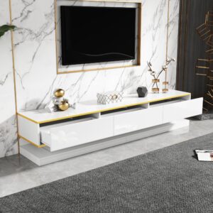 wohnli-moebel-suche-M26085731-1 Fernsehschrank mit 3 Schubladen Hochglanz 200 cm Warmweiß 200x40x40cm Spanplatte Weiß MODFU Möbel Wohnzimmermöbel TV-Möbel