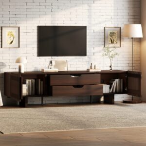 wohnli-moebel-suche-M26085735-1 TV-Schrank mit 2 Schubladen und Lamellentüren 180 cm Dunkleiche 180x45x40cm Spanplatte Braun MODFU Möbel Wohnzimmermöbel TV-Möbel