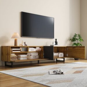 wohnli-moebel-suche-M26085742-1 TV-Schrank mit 3 Türen und 2 Fächern 170 cm Dunkelgrau/Natur 170x42x37cm Spanplatte Braun MODFU Möbel Wohnzimmermöbel TV-Möbel