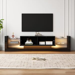 wohnli-moebel-suche-M26085743-1 Hochglanz-TV-Schrank mit LED und Glasfront 181 cm Schwarz 181x38x38cm Spanplatte Schwarz MODFU Möbel Wohnzimmermöbel TV-Möbel