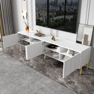 TV-Schrank mit 4 Türen und Goldbeinen 190 cm Weiß 190x48x38cm Spanplatte Weiß MODFU Möbel Wohnzimmermöbel TV-Möbel
