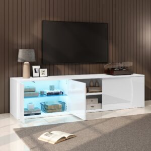 TV-Schrank mit LED und 3 Türen 180x40x45 cm Weiß 180x45x40cm Spanplatte Weiß MODFU Möbel Wohnzimmermöbel TV-Möbel