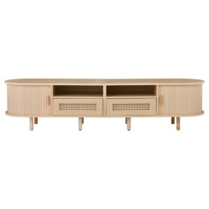 wohnli-moebel-suche-M26085754 Wohnli Möbelsuche - Ovales TV-Lowboard mit Rattan-Schubladen und Schiebetüren 170cm Eiche